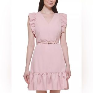 TOMMY HILFIGER Women's Flutter-Sleeve Twill Belted Dress Size 4